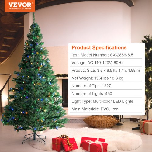Christmas Tree 6.5ft Prelit Artificial Xmas Tree Full Holiday Decor Tree