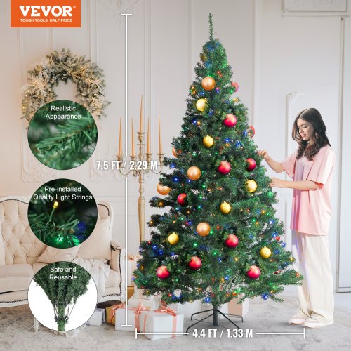 Christmas Tree 7.5ft Prelit Artificial Xmas Tree Full Holiday Decor Tree