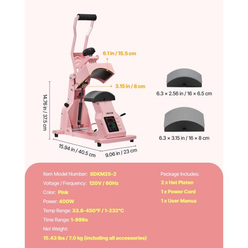 Hat Heat Press Machine with 2pcs Interchangeable Platens Precise