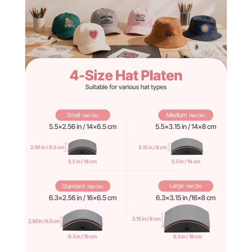 Hat Heat Press Machine with 4pcs Interchangeable Platens Precise