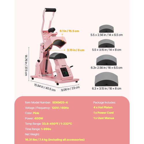 Hat Heat Press Machine with 4pcs Interchangeable Platens Precise