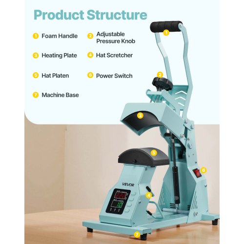 Hat Heat Press Machine with 2pcs Interchangeable Platens Precise 1
