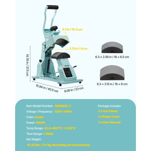 Hat Heat Press Machine with 2pcs Interchangeable Platens Precise 1