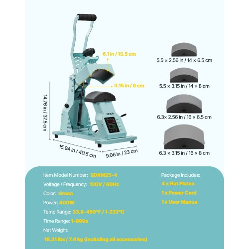 Hat Heat Press Machine with 4pcs Interchangeable Platens Precise 1
