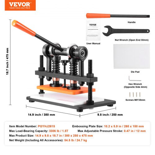 Leather Cutting Machine 102 x 5.9 in Embossing Plate Manual Die Cutter