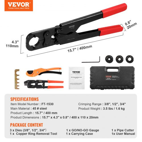 PEX Pipe Crimping Tool Kit Pro Press Crimper for 38 12 34 1 Crimp