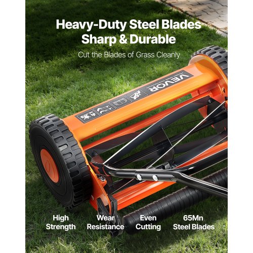 Push Reel Lawn Mower 14 inch 5 Blades Manual Push Mower No Motor 06175
