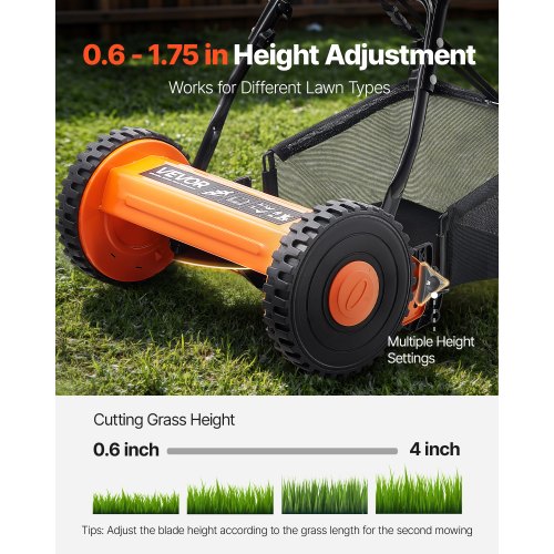 Push Reel Lawn Mower 14 inch 5 Blades Manual Push Mower No Motor 06175