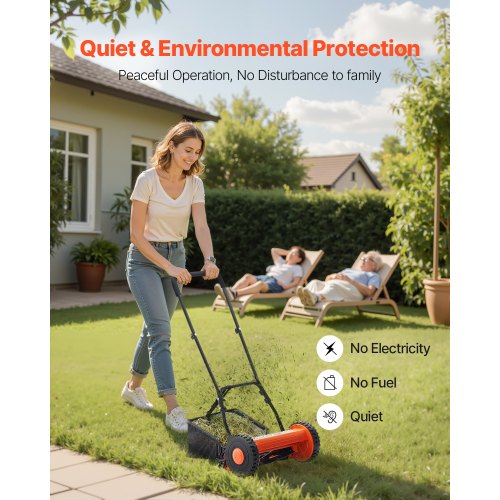 Push Reel Lawn Mower 14 inch 5 Blades Manual Push Mower No Motor 06175