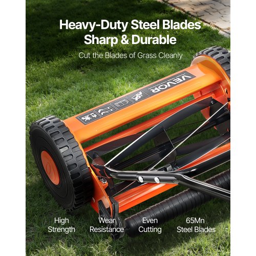 Push Reel Lawn Mower 16 inch 5 Blades Manual Push Mower No Motor 06175