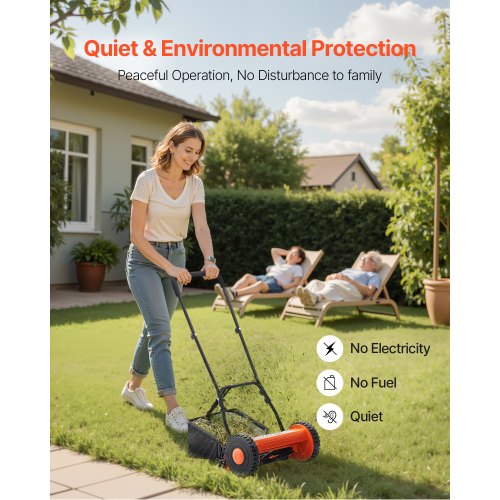 Push Reel Lawn Mower 16 inch 5 Blades Manual Push Mower No Motor 06175