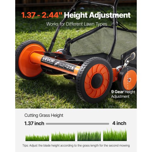 Push Reel Lawn Mower 18 inch 5 Blades Manual Push Mower No Motor 137244