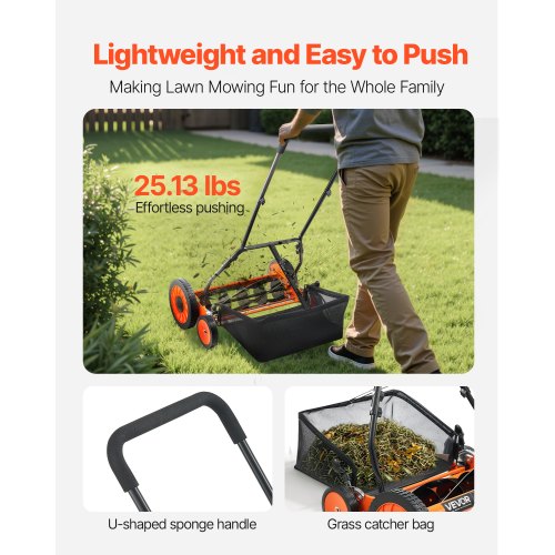 Push Reel Lawn Mower 18 inch 5 Blades Manual Push Mower No Motor 137244