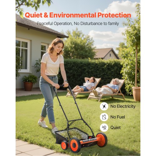 Push Reel Lawn Mower 18 inch 5 Blades Manual Push Mower No Motor 137244