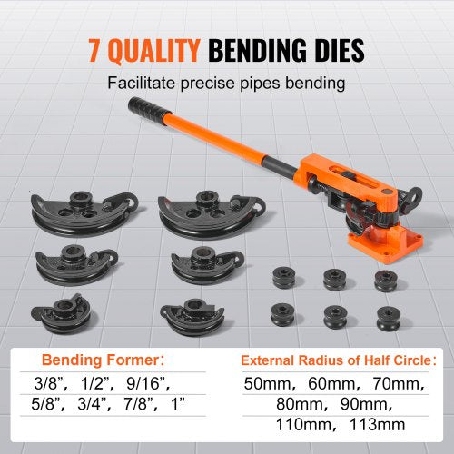 Pipe Tube Bender 38 to 1 OD Manual Pipe Tube Bender with 7 Bending Dies