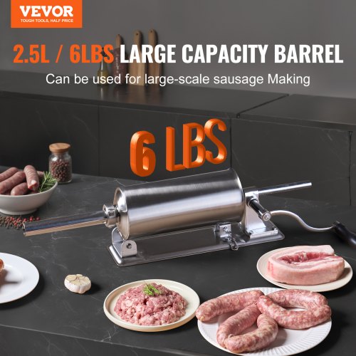Manual Sausage Stuffer 2.5 L 6 LBS Horizontal Sausage Machine with Utype