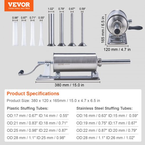 Manual Sausage Stuffer 2.5 L 6 LBS Horizontal Sausage Machine with Utype