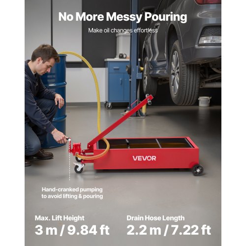 Low Profile Oil Drain Pan 20 Gallon Capacity Rolling Oil Drain Pan with Manual
