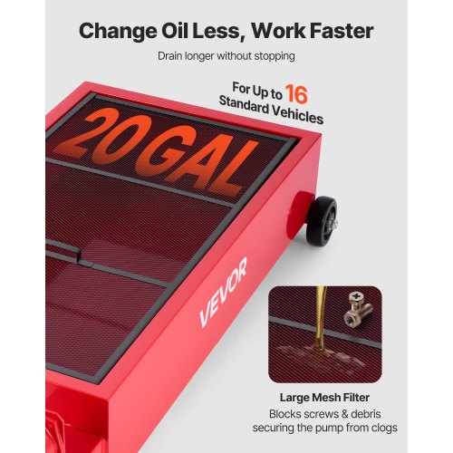 Low Profile Oil Drain Pan 20 Gallon Capacity Rolling Oil Drain Pan with Manual