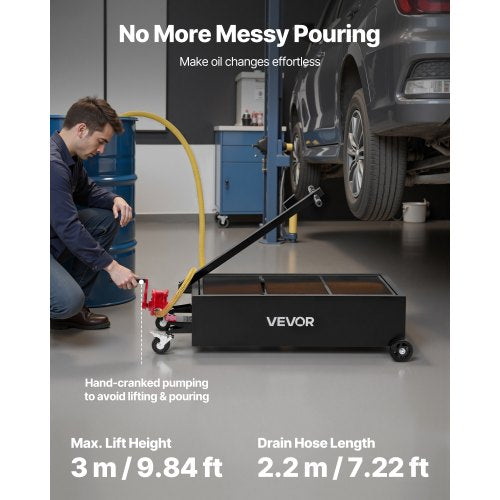 Low Profile Oil Drain Pan 25 Gallon Capacity Rolling Oil Drain Pan with Manual