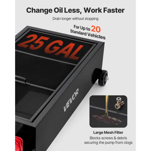 Low Profile Oil Drain Pan 25 Gallon Capacity Rolling Oil Drain Pan with Manual