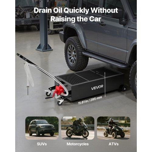 Low Profile Oil Drain Pan 25 Gallon Capacity Rolling Oil Drain Pan with Manual