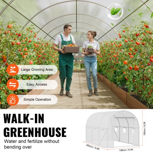 Walkin Tunnel Greenhouse 958x643x623ft Galvanized Frame PE Cover White
