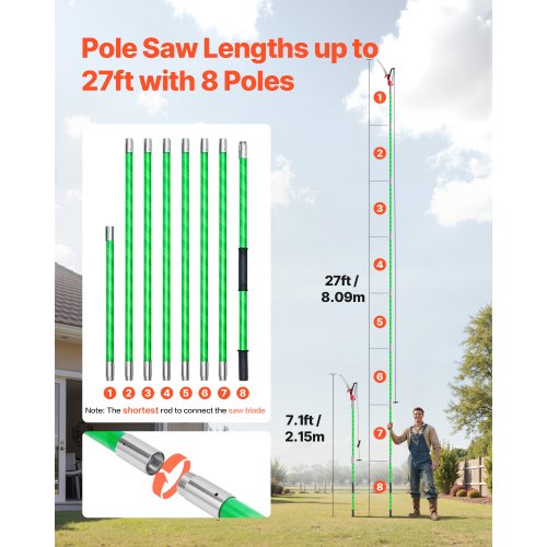 Manual Pole Saw 38727 ft Extendable Pole Tree Pruner with Scissors Sharp