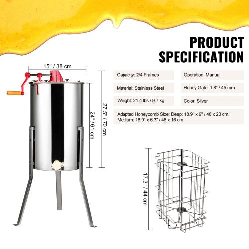 Manual Honey Extractor 24 Frames Honey Spinner Extractor Stainless Steel