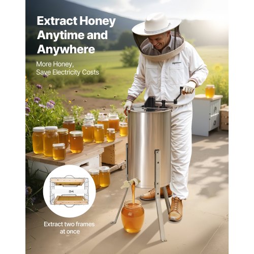 Honey Extractor 2 Frame Manual Honey Spinner with Transparent Lid