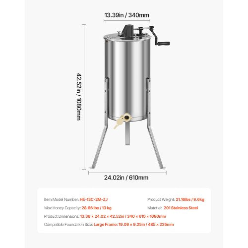 Honey Extractor 2 Frame Manual Honey Spinner with Transparent Lid