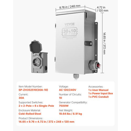 Manual Transfer Switch 30Amp 10Circuit Prewired Generator Transfer