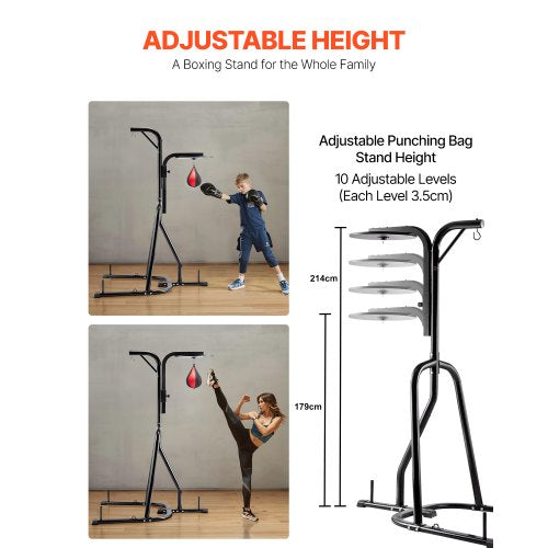 2 in 1 Punching Bag Stand Steel Heavy Duty Workout Equipment Adjustable