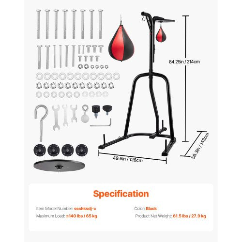 2 in 1 Punching Bag Stand Steel Heavy Duty Workout Equipment Adjustable