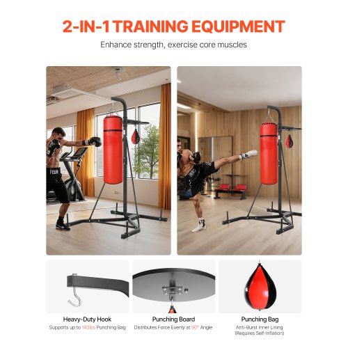 2 in 1 Punching Bag Stand Steel Heavy Duty Workout Equipment Adjustable