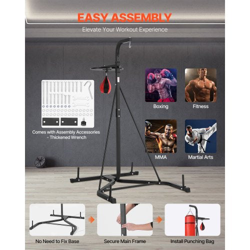2 in 1 Punching Bag Stand Steel Heavy Duty Workout Equipment Adjustable