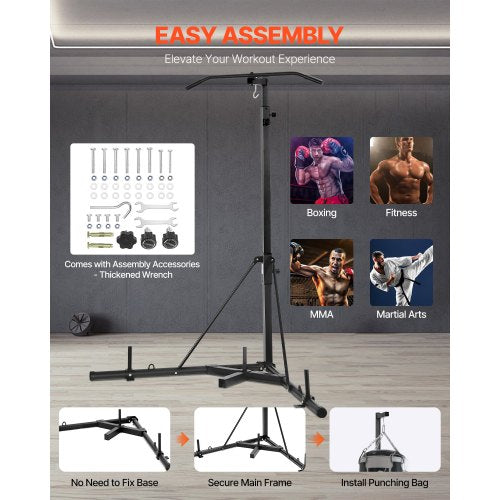 2 in 1 Punching Bag Stand Steel Heavy Duty Workout Equipment Adjustable