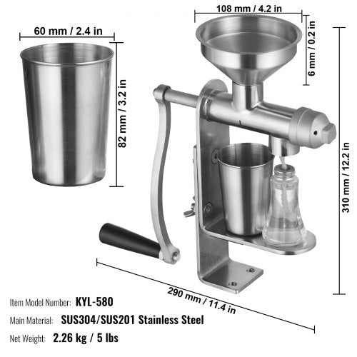 Manual Oil Press Machine Stainless Steel Oil Extractor Machine Detachable