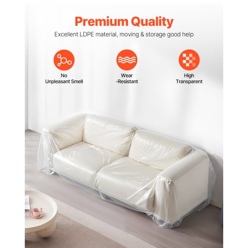 Plastic Couch Cover 4 Mil Thickened Sofa Cover for Moving HeavyDuty Clear