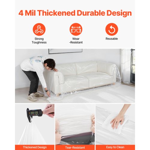 Plastic Couch Cover 4 Mil Thickened Sofa Cover for Moving HeavyDuty Clear