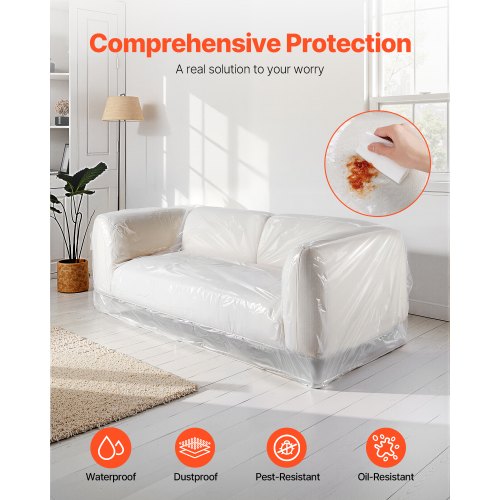 Plastic Couch Cover 4 Mil Thickened Sofa Cover for Moving HeavyDuty Clear