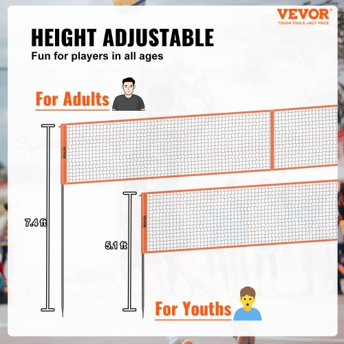 4Way Volleyball Net Adjustable Height Badminton Net Set for Backyard Beach