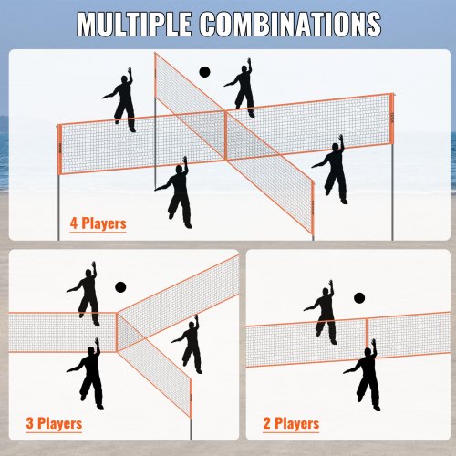 4Way Volleyball Net Adjustable Height Badminton Net Set for Backyard Beach