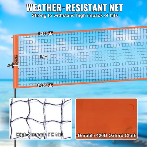 4Way Volleyball Net Adjustable Height Badminton Net Set for Backyard Beach