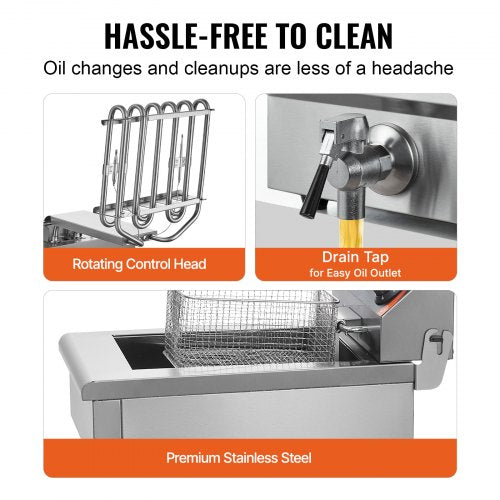 Commercial Deep Fryer Dual Tank 3000W Electric Countertop Fryer with Basket