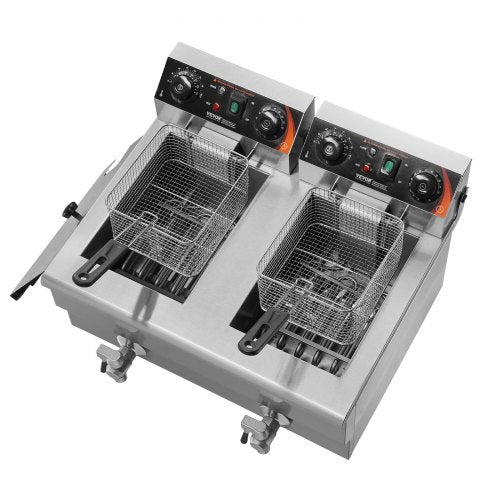 Commercial Deep Fryer Dual Tank 3000W Electric Countertop Fryer with Basket