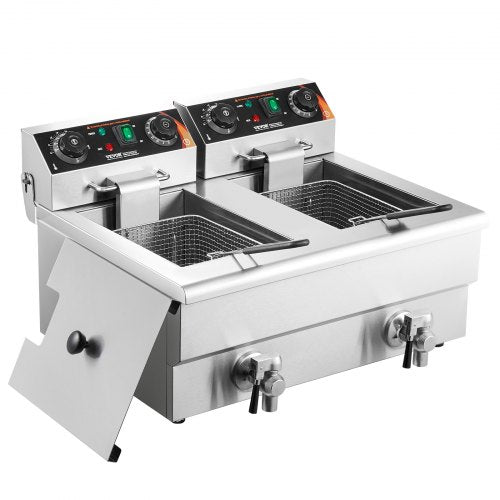 Commercial Deep Fryer Dual Tank 3000W Electric Countertop Fryer with Basket