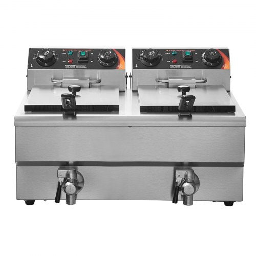 Commercial Deep Fryer Dual Tank 3000W Electric Countertop Fryer with Basket