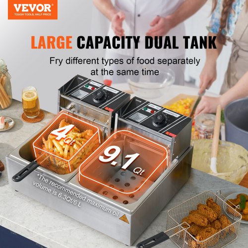 Commercial Electric Deep Fryer Countertop Deep Fryer Dual Detachable Tanks –