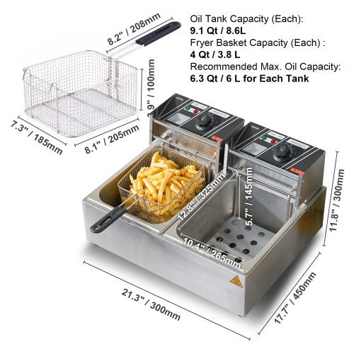 Commercial Electric Deep Fryer Countertop Deep Fryer Dual Detachable Tanks –